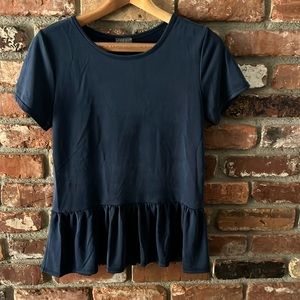 Olivia Rae New York Navy Blue Short Sleeve Peplum Top Size Medium